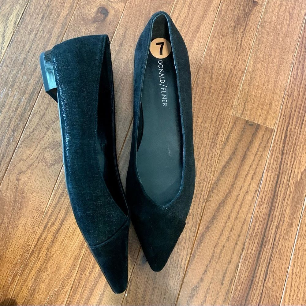 New DONALD PLINER Black Palma Flats Leather 7